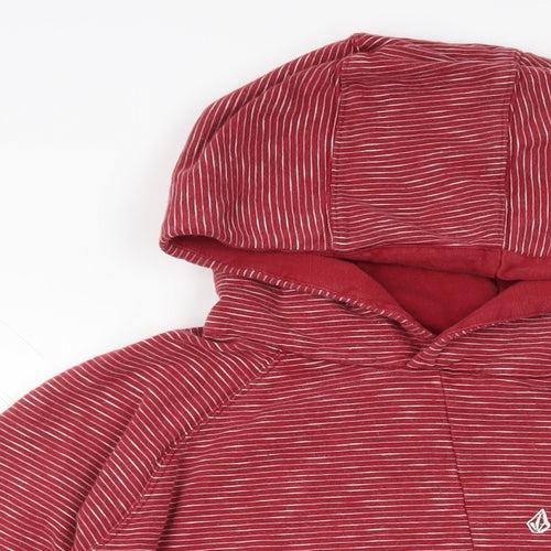 Volcom Womens Red Striped Cotton Pullover Hoodie Size M Pullover - Pockets