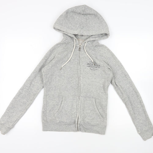 Jack Wills Womens Grey Cotton Full Zip Hoodie Size 8 Zip - Logo Pockets