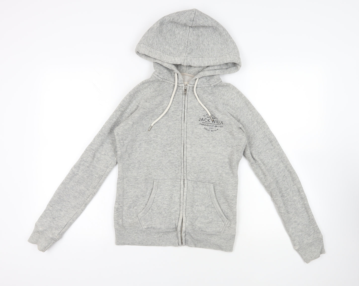 Jack Wills Womens Grey Cotton Full Zip Hoodie Size 8 Zip - Logo Pockets