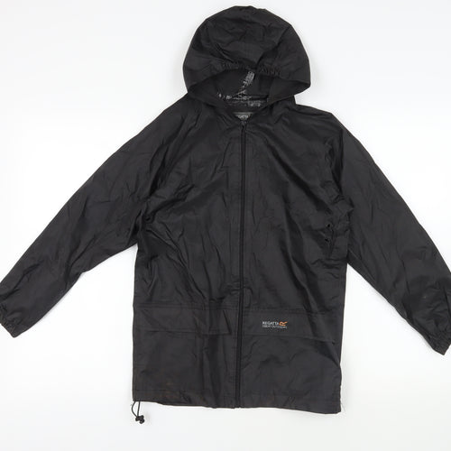 Regatta Boys Black Rain Coat Coat Size 9-10 Years Zip - Hooded Waterproof Lightweight