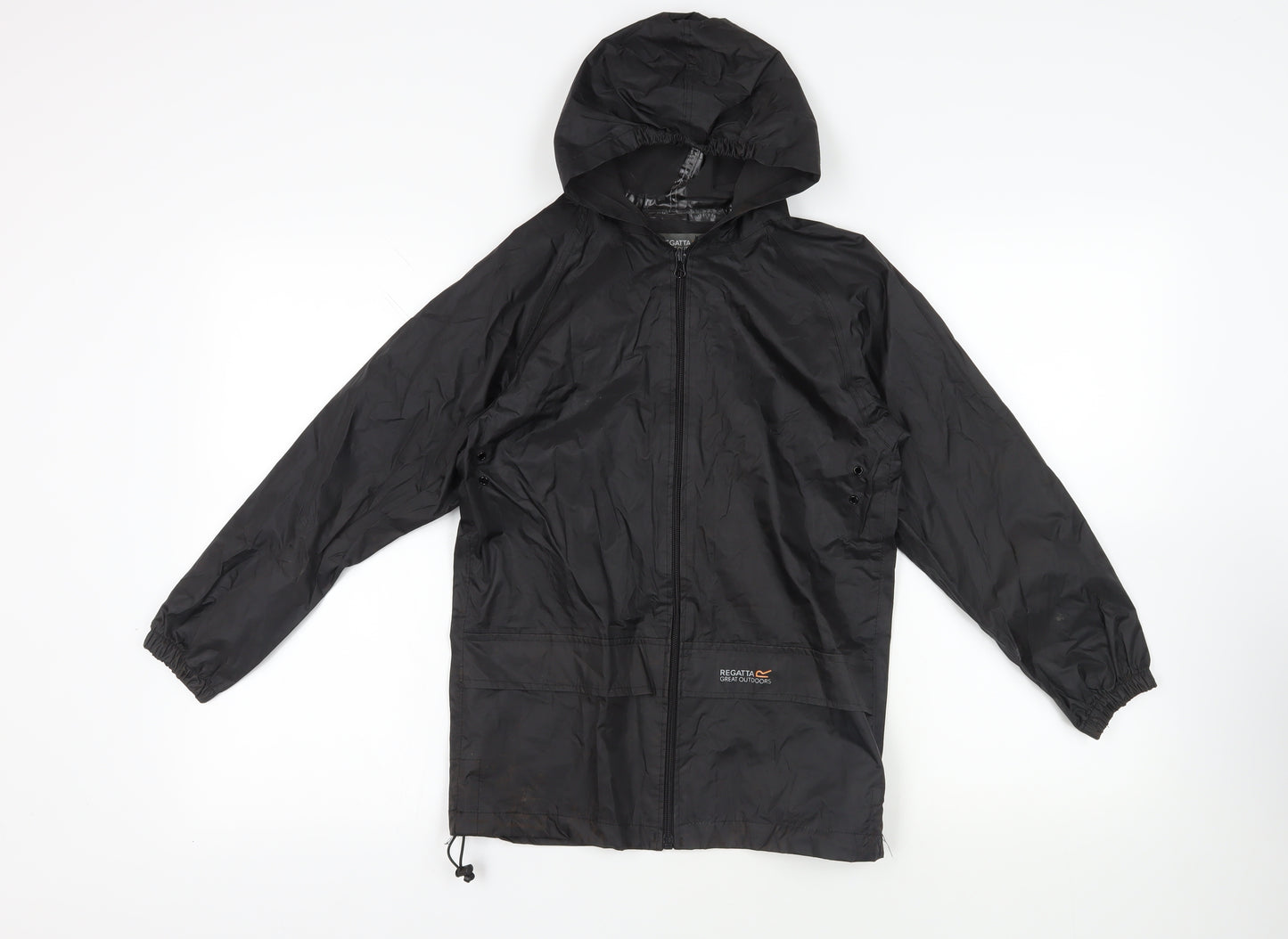 Regatta Boys Black Rain Coat Coat Size 9-10 Years Zip - Hooded Waterproof Lightweight