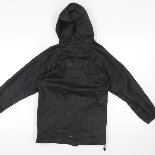 Regatta Boys Black Rain Coat Coat Size 9-10 Years Zip - Hooded Waterproof Lightweight