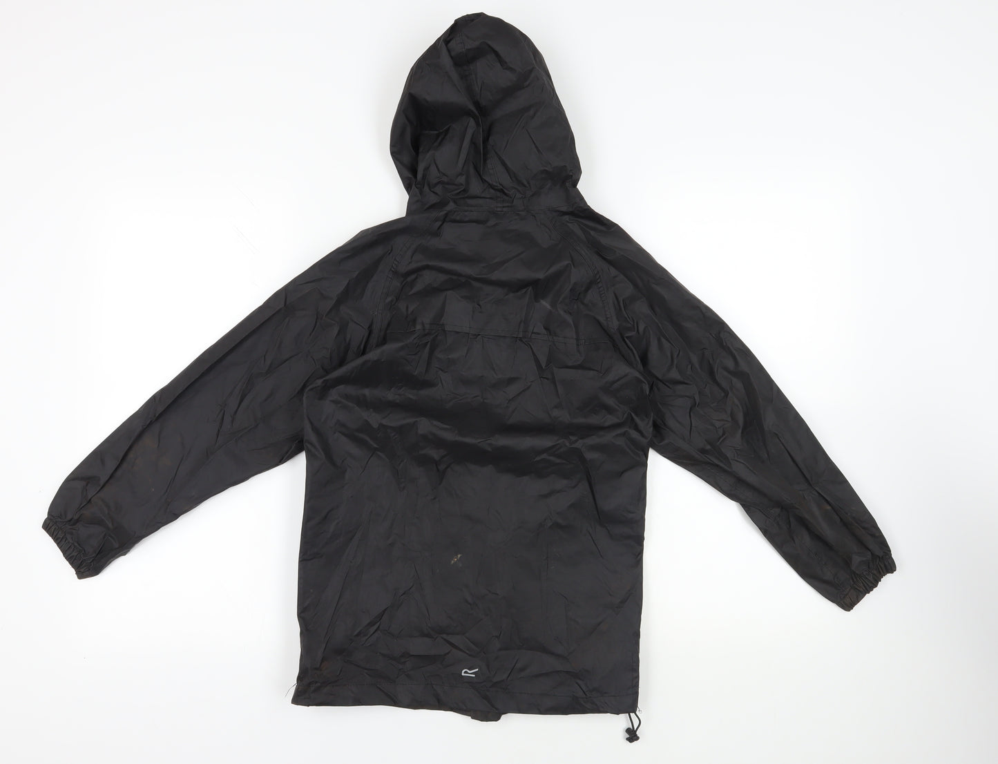Regatta Boys Black Rain Coat Coat Size 9-10 Years Zip - Hooded Waterproof Lightweight