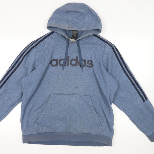 adidas Mens Blue Cotton Pullover Hoodie Size XL - Logo Pockets