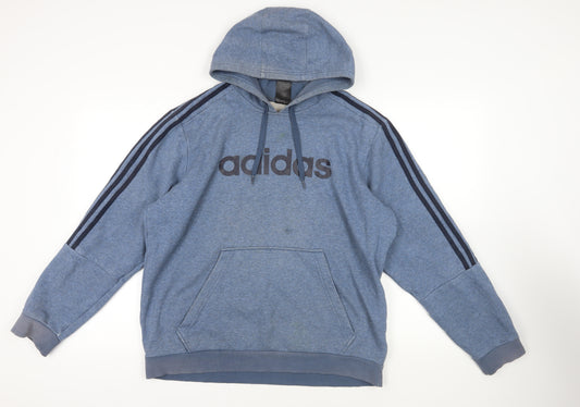 adidas Mens Blue Cotton Pullover Hoodie Size XL - Logo Pockets