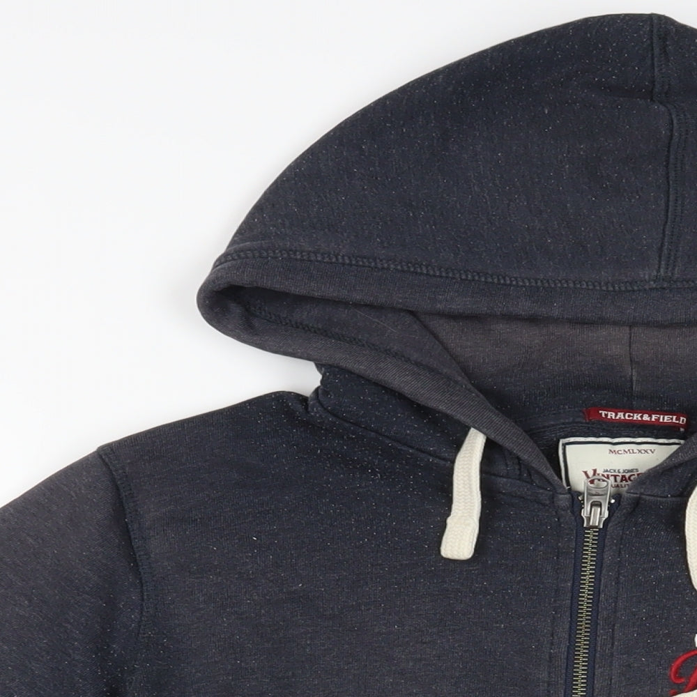 JACK & JONES Mens Blue Cotton Full Zip Hoodie Size M - Logo Pockets