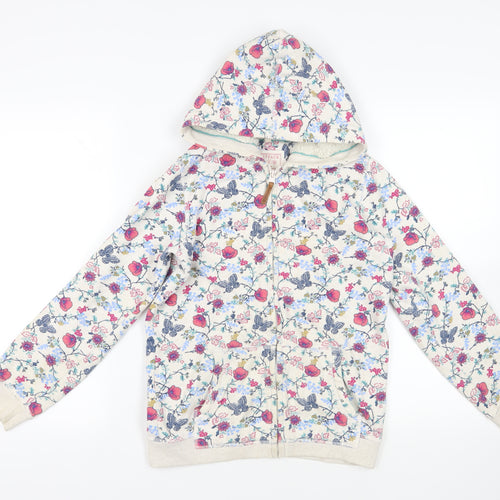 Fat Face Girls Grey Floral Cotton Full Zip Hoodie Size 12-13 Years Zip - Pockets