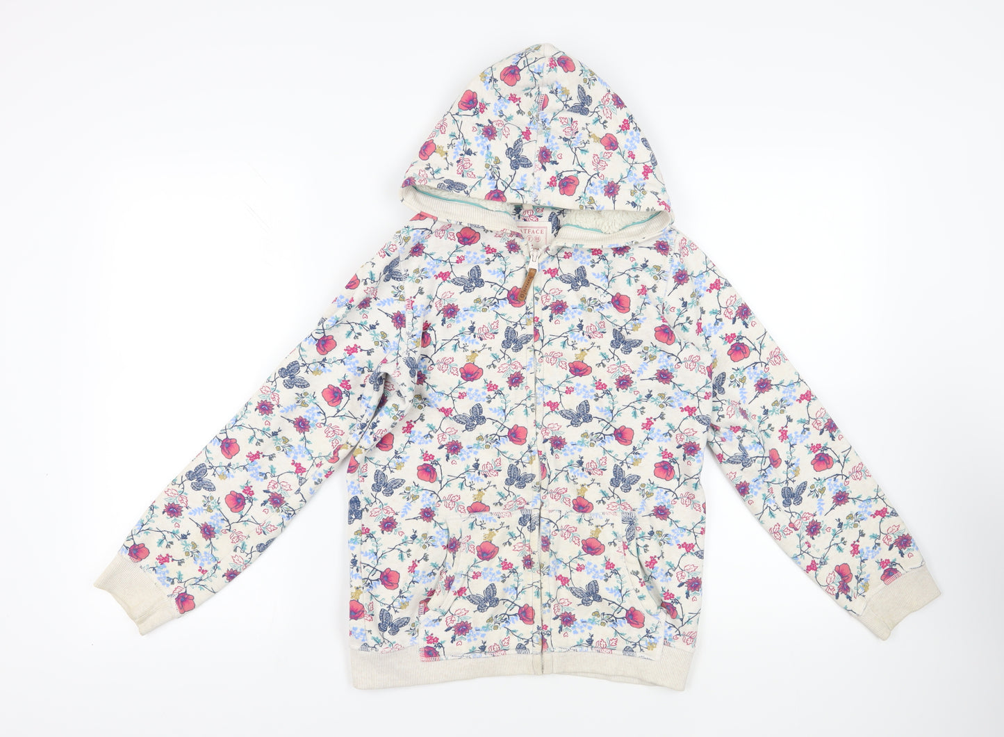 Fat Face Girls Grey Floral Cotton Full Zip Hoodie Size 12-13 Years Zip - Pockets