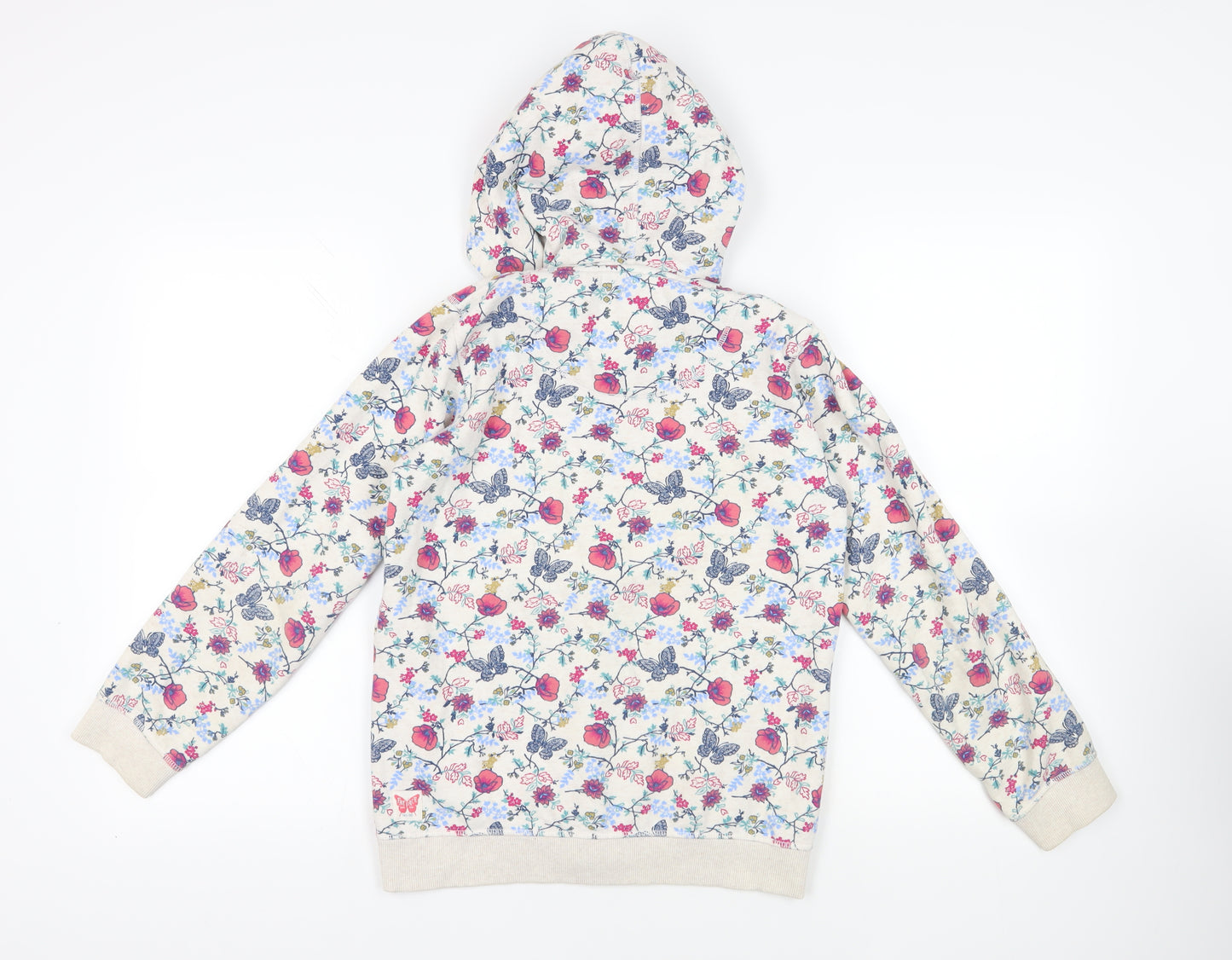 Fat Face Girls Grey Floral Cotton Full Zip Hoodie Size 12-13 Years Zip - Pockets