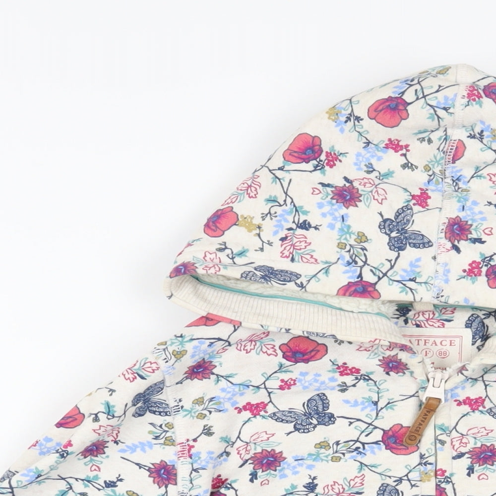 Fat Face Girls Grey Floral Cotton Full Zip Hoodie Size 12-13 Years Zip - Pockets