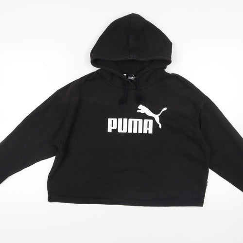 PUMA Womens Black Cotton Pullover Hoodie Size S Pullover - Logo