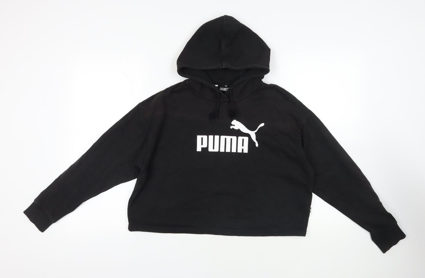 PUMA Womens Black Cotton Pullover Hoodie Size S Pullover - Logo