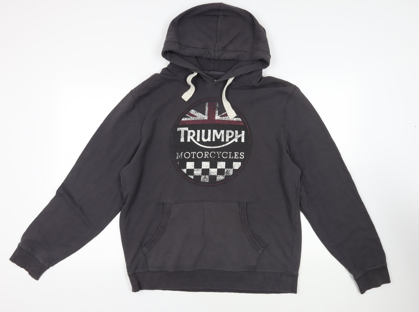 Triumph Motorcycles Mens Grey Cotton Pullover Hoodie Size 2XL - Logo Pockets