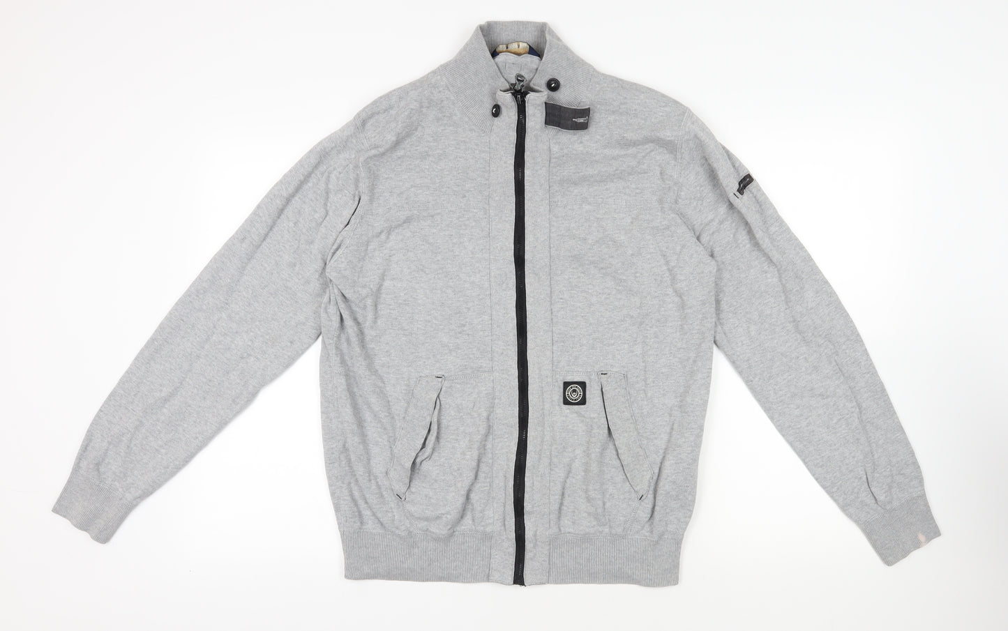 Duck and Cover Mens Grey Cotton Full Zip Sweatshirt Size XL - Logo Pockets