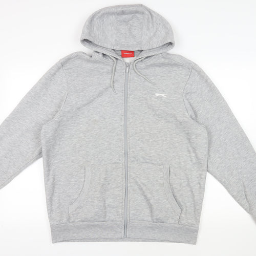 Slazenger Mens Grey Polyester Full Zip Hoodie Size L - Logo Pockets