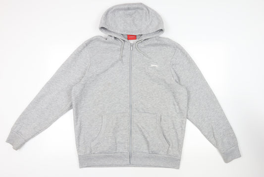 Slazenger Mens Grey Polyester Full Zip Hoodie Size L - Logo Pockets