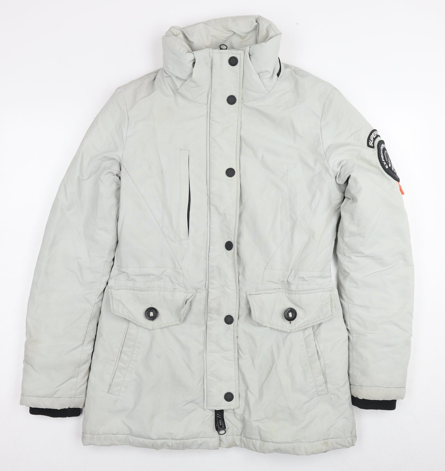 Superdry Womens Grey Parka Jacket Size 8 Zip