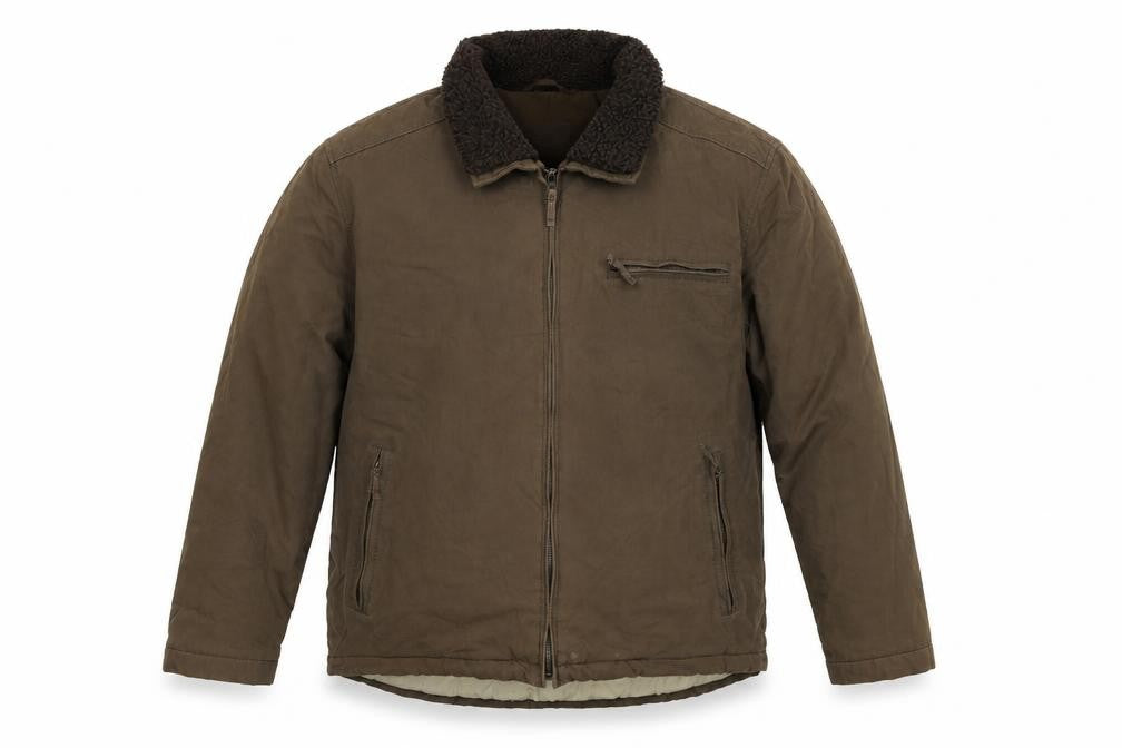 Front view of Wolsey men’s beige jacket, size L, zip