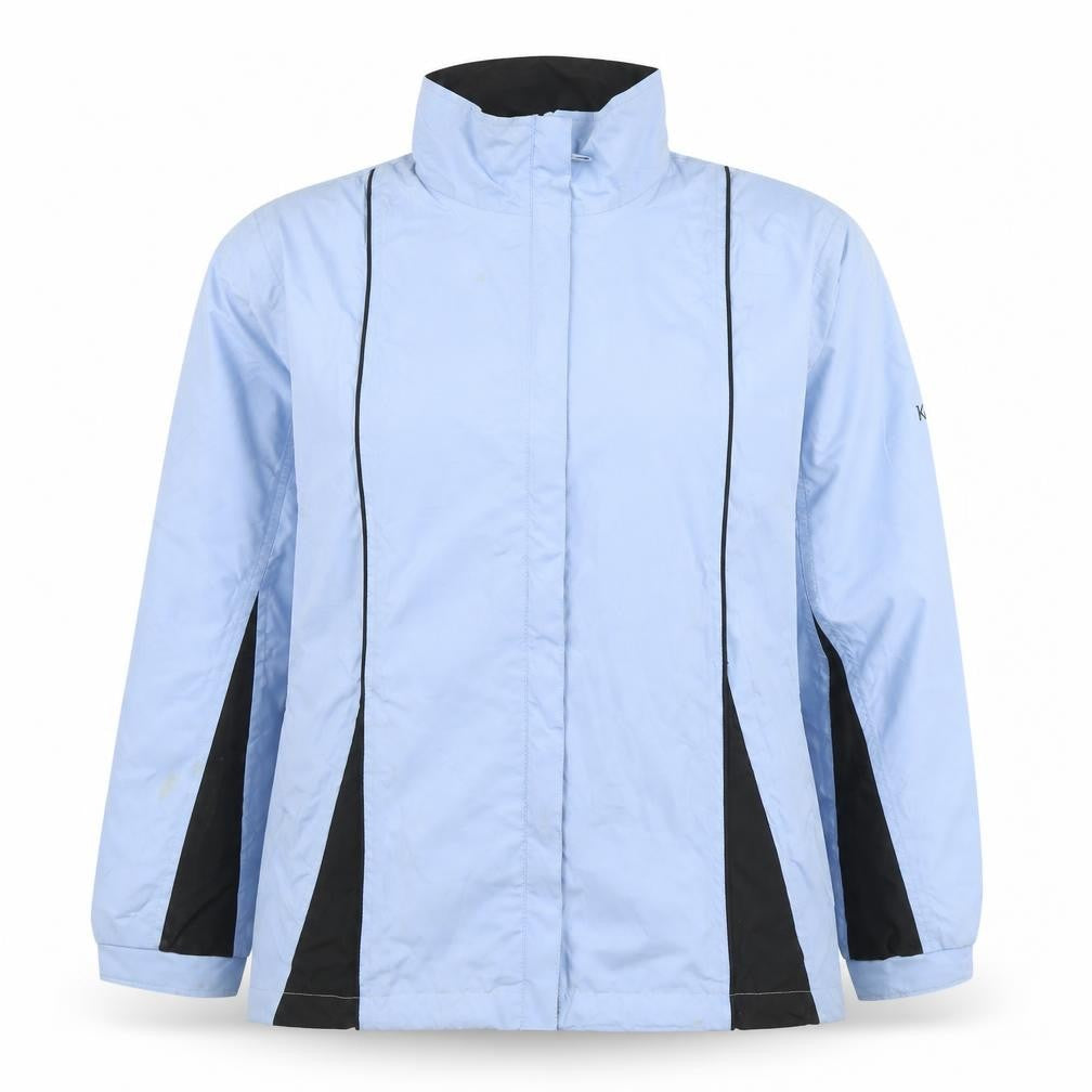 Front view of Kartell women’s blue jacket, size L, zip