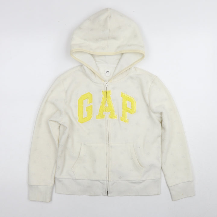 Gap Girls White Geometric Jacket Size 10 Years Zip - Logo Stars