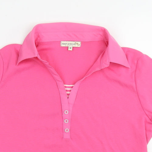 First Avenue Womens Pink Polyester Basic Polo Size M Collared