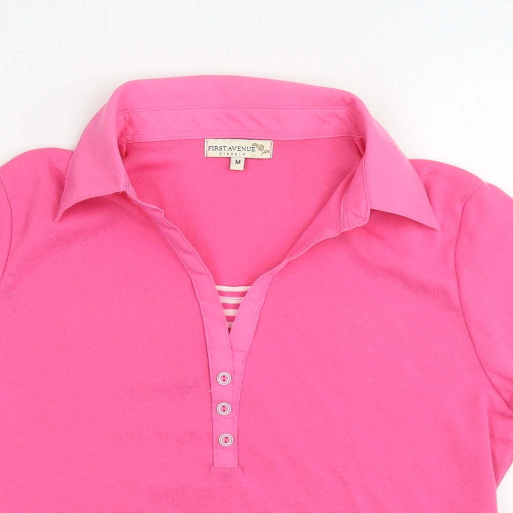 First Avenue Womens Pink Polyester Basic Polo Size M Collared