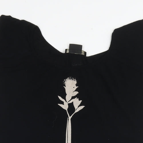 Isabel de Pedro Womens Black Viscose Basic T-Shirt Size 12 Round Neck - Flower
