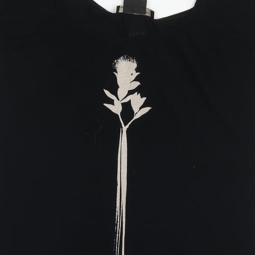 Isabel de Pedro Womens Black Viscose Basic T-Shirt Size 12 Round Neck - Flower