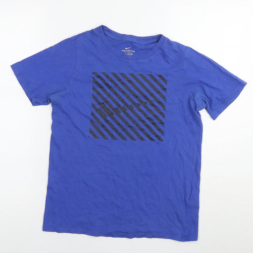 Nike Boys Blue Cotton Basic T-Shirt Size 12-13 Years Round Neck Pullover - Logo