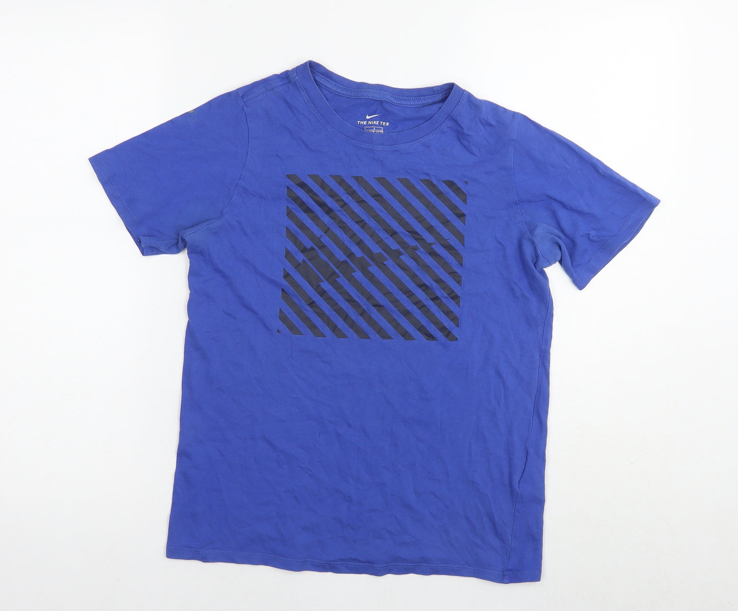 Nike Boys Blue Cotton Basic T-Shirt Size 12-13 Years Round Neck Pullover - Logo