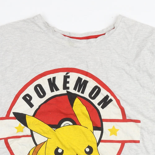 Pokemon Mens Grey Cotton T-Shirt Size L Round Neck - Logo