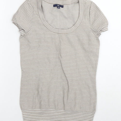 Gap Womens Brown Striped Cotton Basic T-Shirt Size XS Round Neck