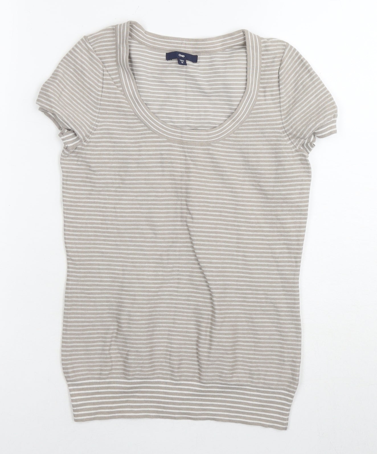 Gap Womens Brown Striped Cotton Basic T-Shirt Size XS Round Neck