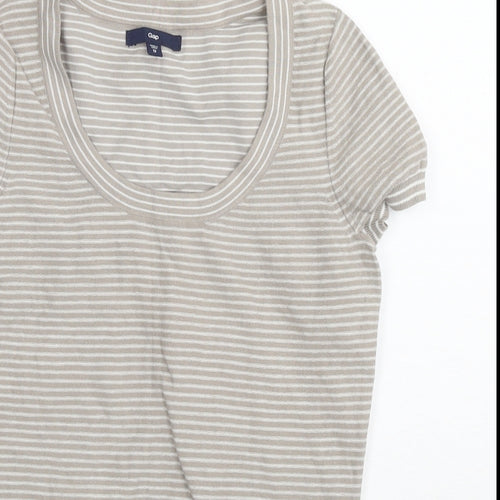 Gap Womens Brown Striped Cotton Basic T-Shirt Size XS Round Neck