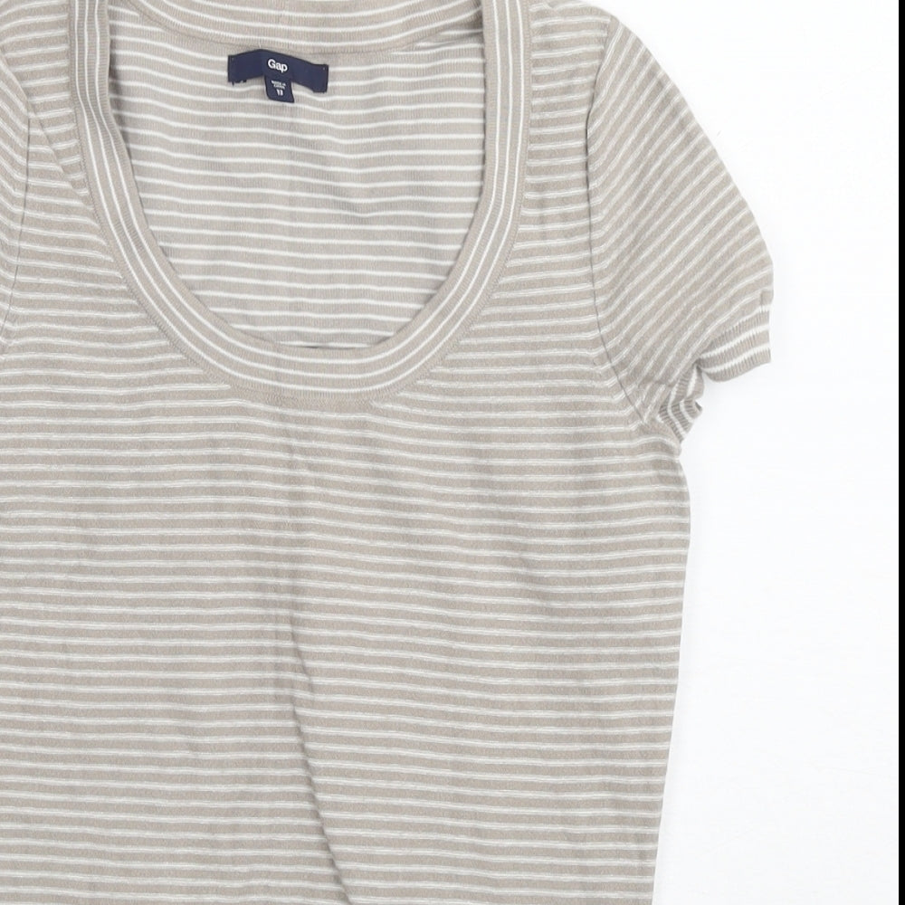 Gap Womens Brown Striped Cotton Basic T-Shirt Size XS Round Neck