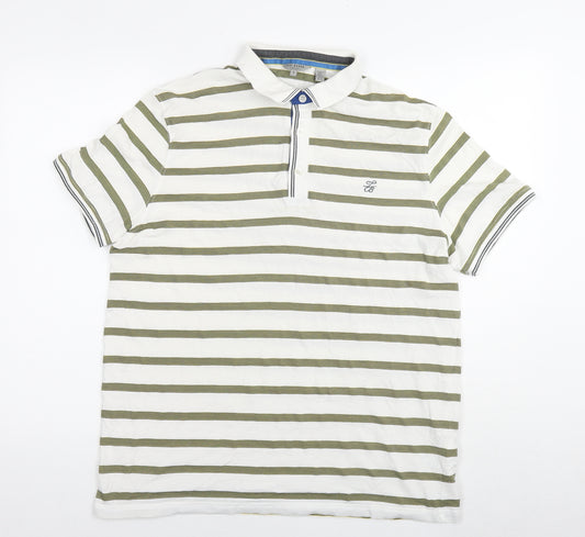 Ted Baker Mens White Striped Cotton Polo Size XL Collared Pullover