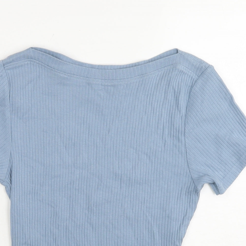 Friends Like These Womens Blue Cotton Basic T-Shirt Size 8 Boat Neck