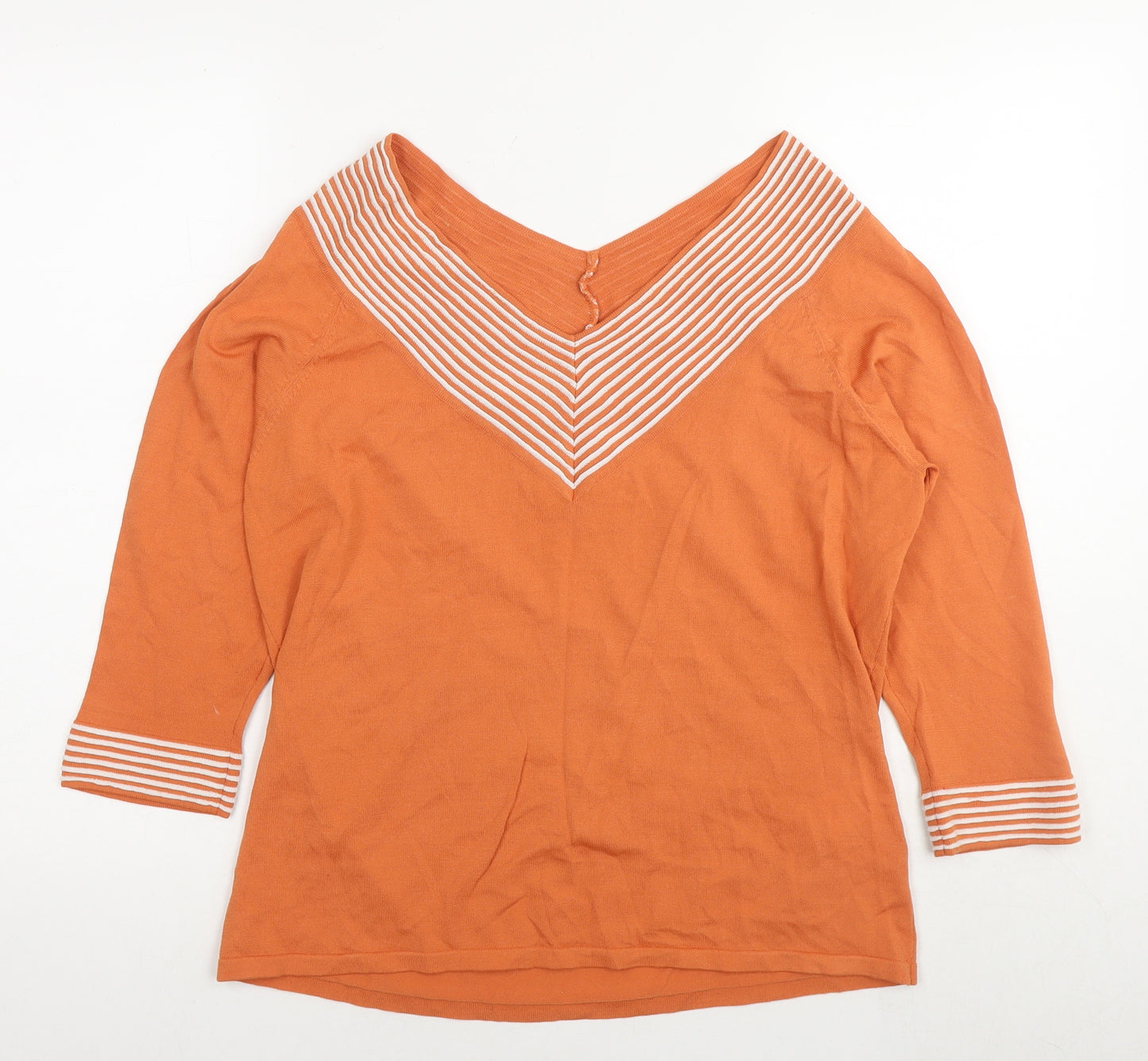 Crazy Lane Womens Orange V-Neck Viscose Pullover Jumper Size S