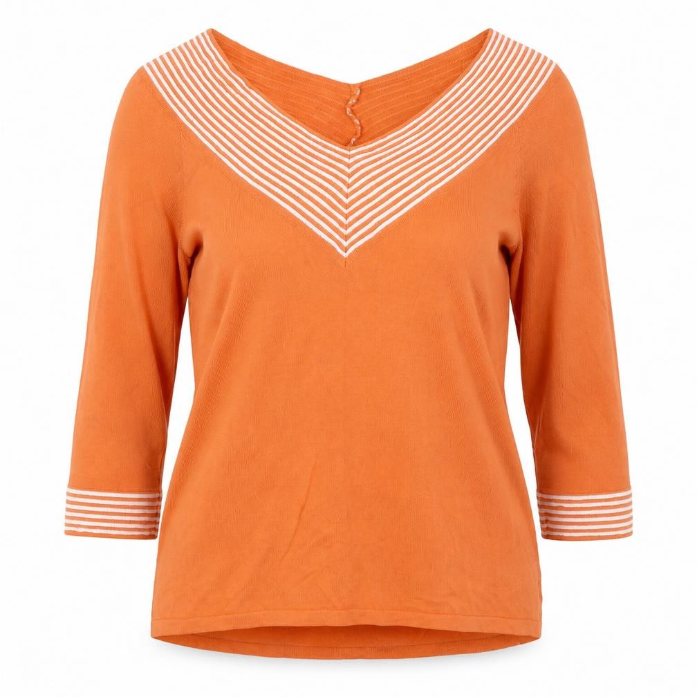 Front view of Crazy Lane women’s orange v-neck viscose jumper, size S