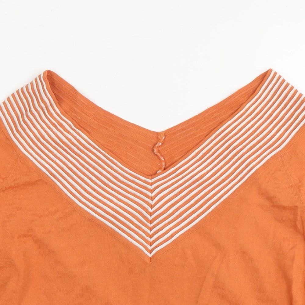 Crazy Lane Womens Orange V-Neck Viscose Pullover Jumper Size S