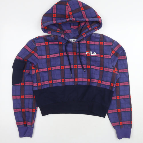 FILA Womens Purple Check Cotton Pullover Hoodie Size M Pullover