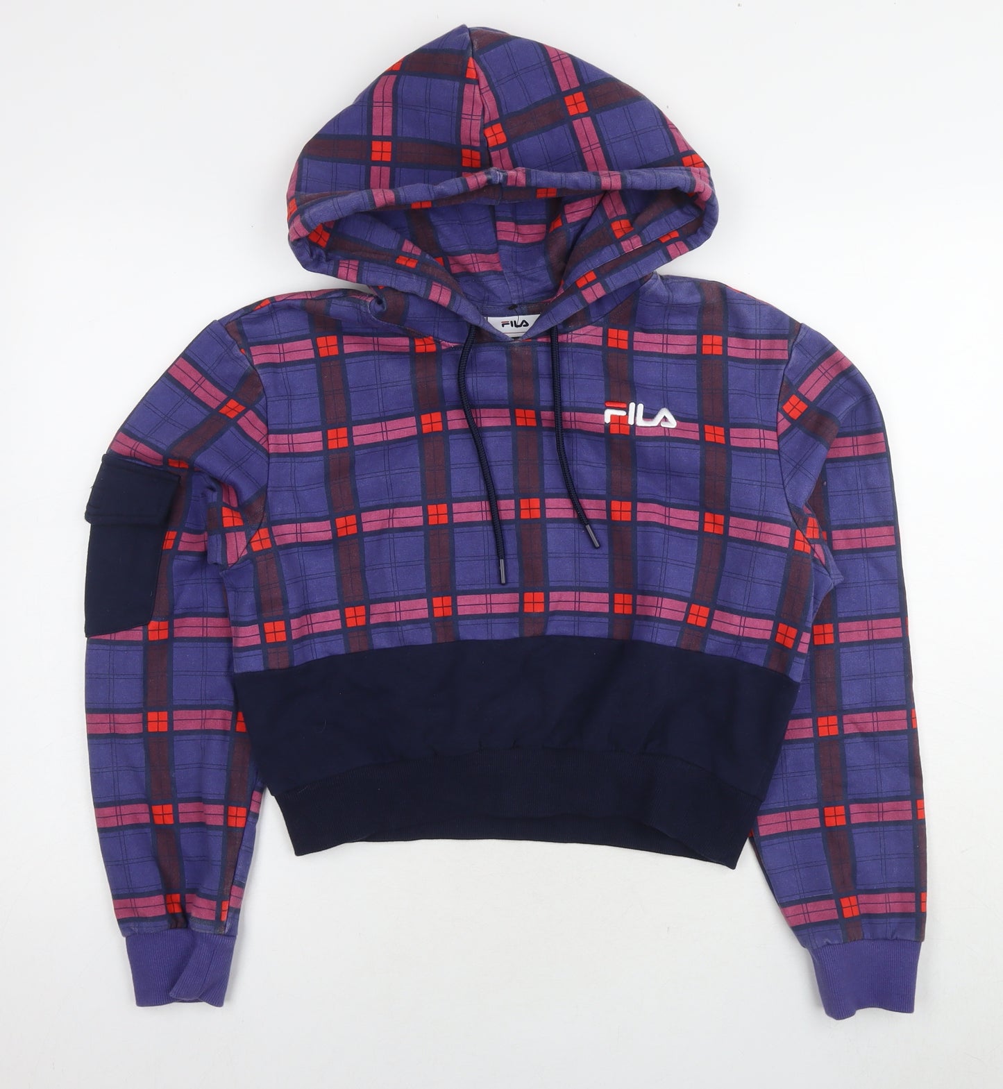 FILA Womens Purple Check Cotton Pullover Hoodie Size M Pullover