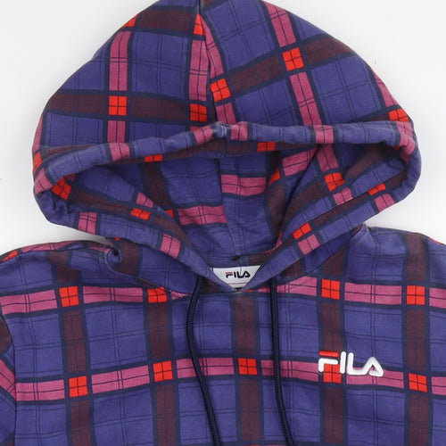 FILA Womens Purple Check Cotton Pullover Hoodie Size M Pullover