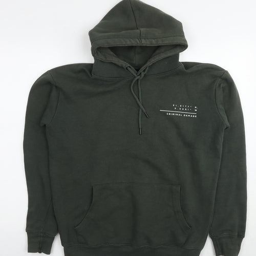 Criminal Damage Mens Green Cotton Pullover Hoodie Size XS - Logo