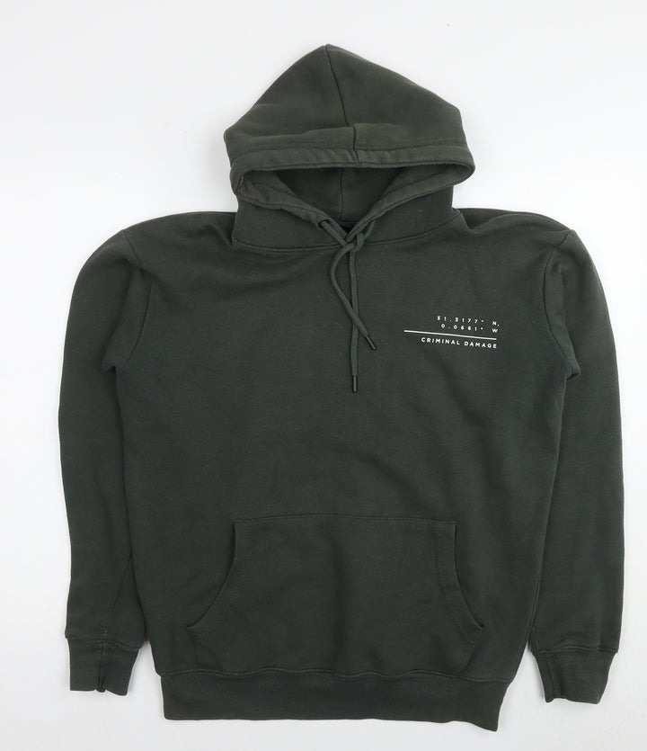 Criminal Damage Mens Green Cotton Pullover Hoodie Size XS - Logo