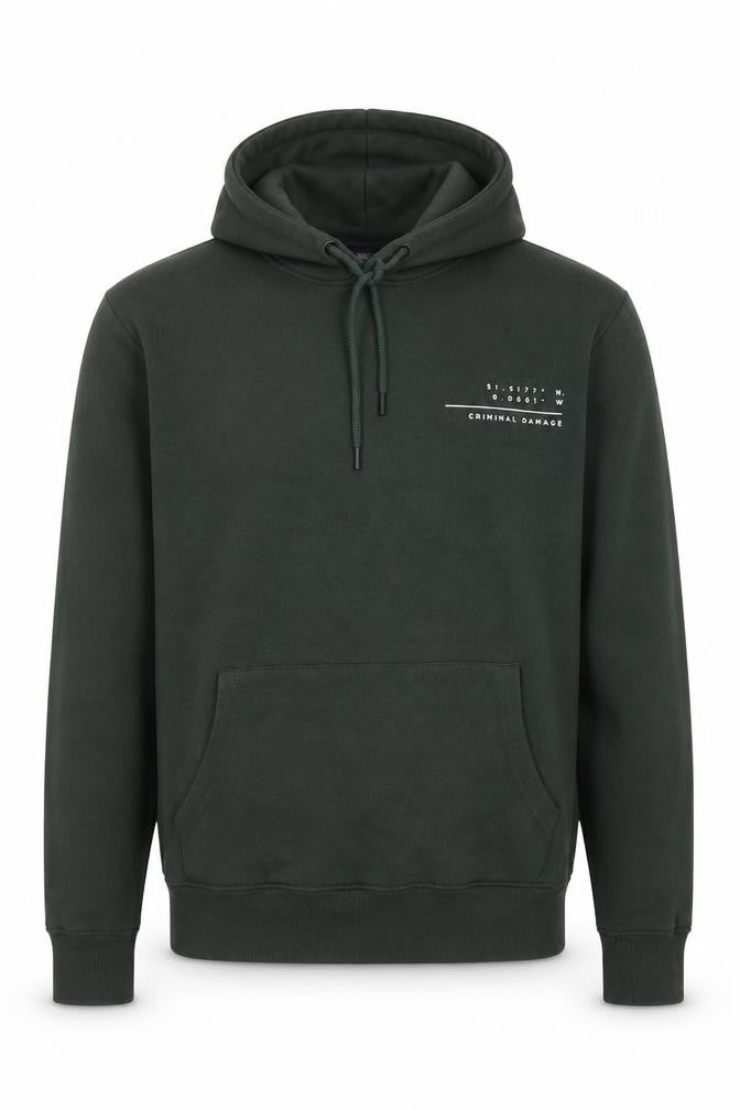 Criminal Damage Mens Green Cotton Pullover Hoodie Size XS - Logo