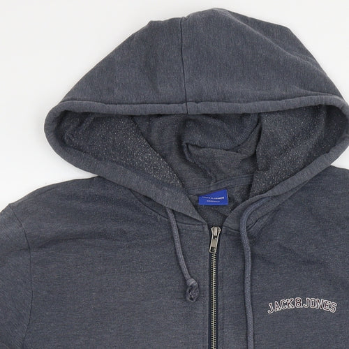 JACK & JONES Mens Grey Polyester Full Zip Hoodie Size XL