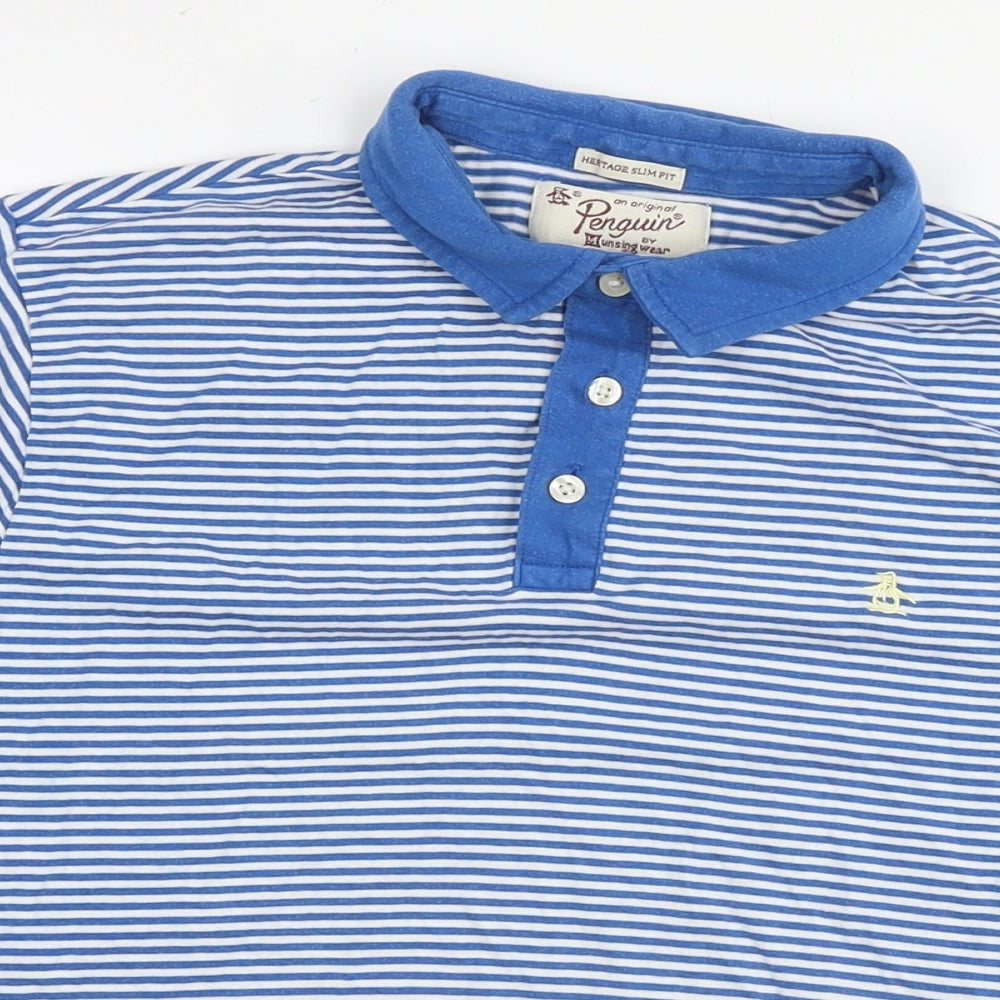 Original Penguin Mens Blue Striped Cotton Polo Size M Collared Pullover