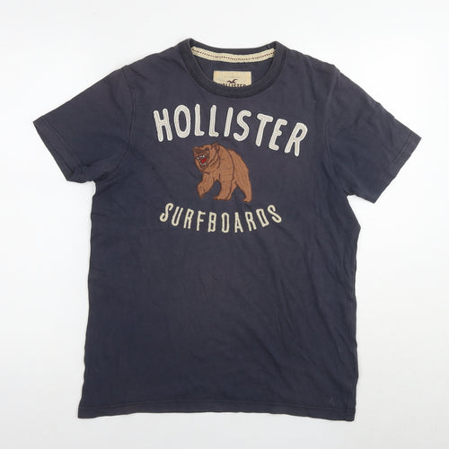 Hollister Womens Grey Cotton Basic T-Shirt Size M Round Neck - Logo Bear