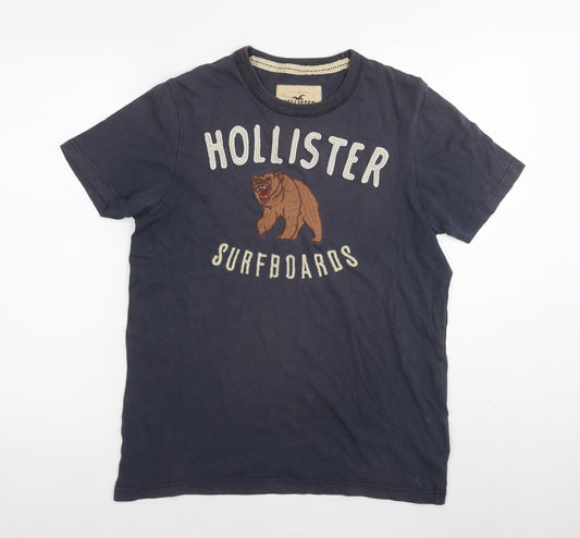 Hollister Womens Grey Cotton Basic T-Shirt Size M Round Neck - Logo Bear